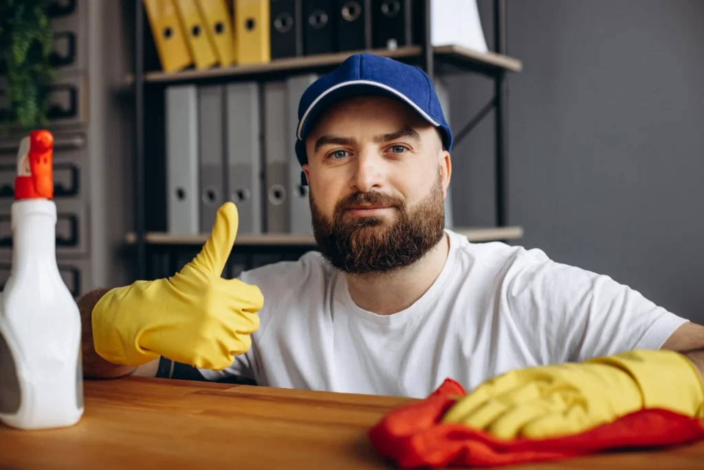 A man promoting elite gleam cleaning